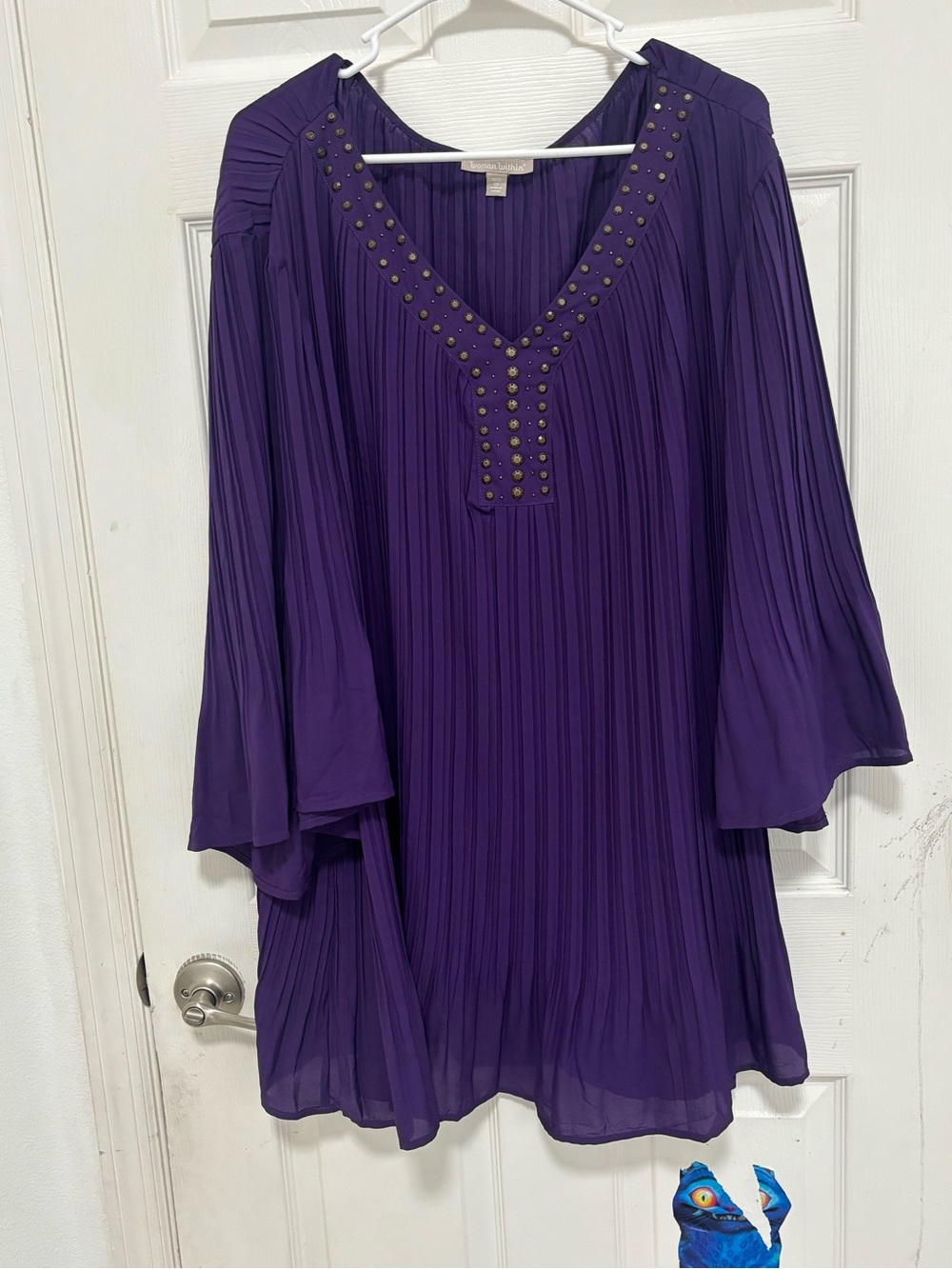 Woman Within Purple Pleated Stud-Trim Tunic